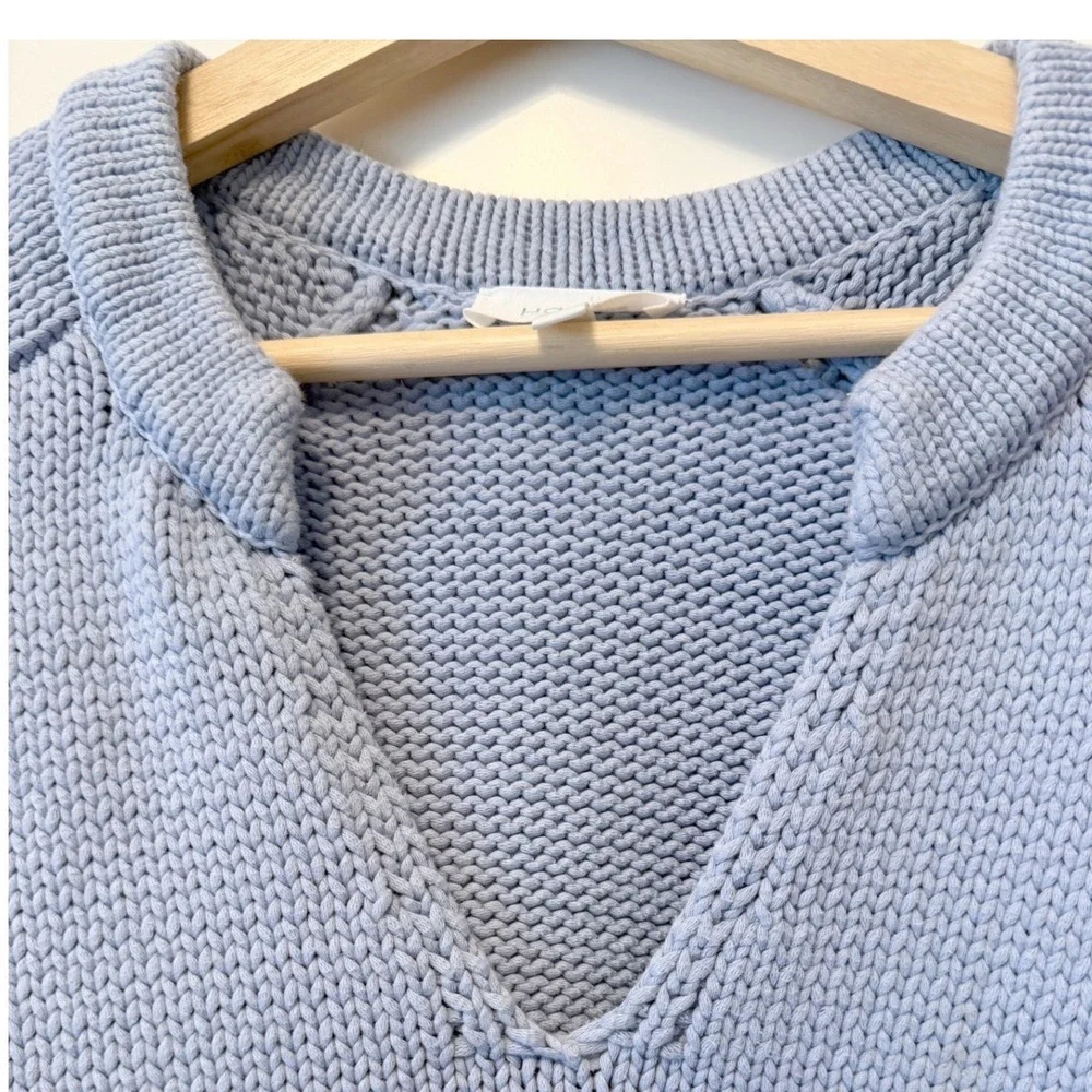 Haven Well Within Light Blue Notch V-Neck Organic Cotton Shaker Knit Sweater XXL - Picture 3 of 9